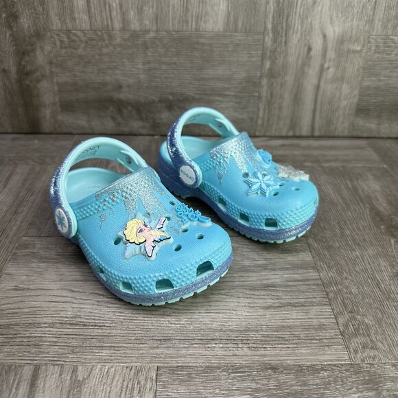 CROCS Frozen Elsa Classic Toddler size 5 Blue Clog - Picture 2 of 8